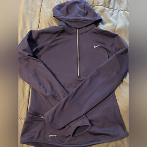 Nike Dri Fit Running 1/4 Zip Navy Blue Hoodie Sweatshirt